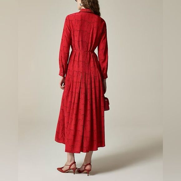 NWT J CREW Drapey pleated shirtdress in bow print in red - Picture 4 of 6